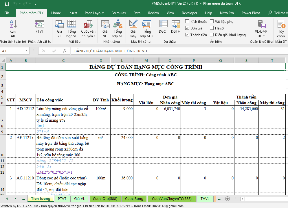 Phần Mềm Dự Toán Miễn Phí Chạy File Excel , Đơn Giản Mà Hiệu Quả - Kỹ Sư  Công Trình